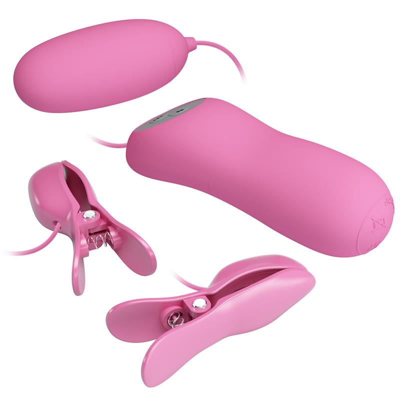 Nipple Clamps and Vibrating Egg with Electro Shock