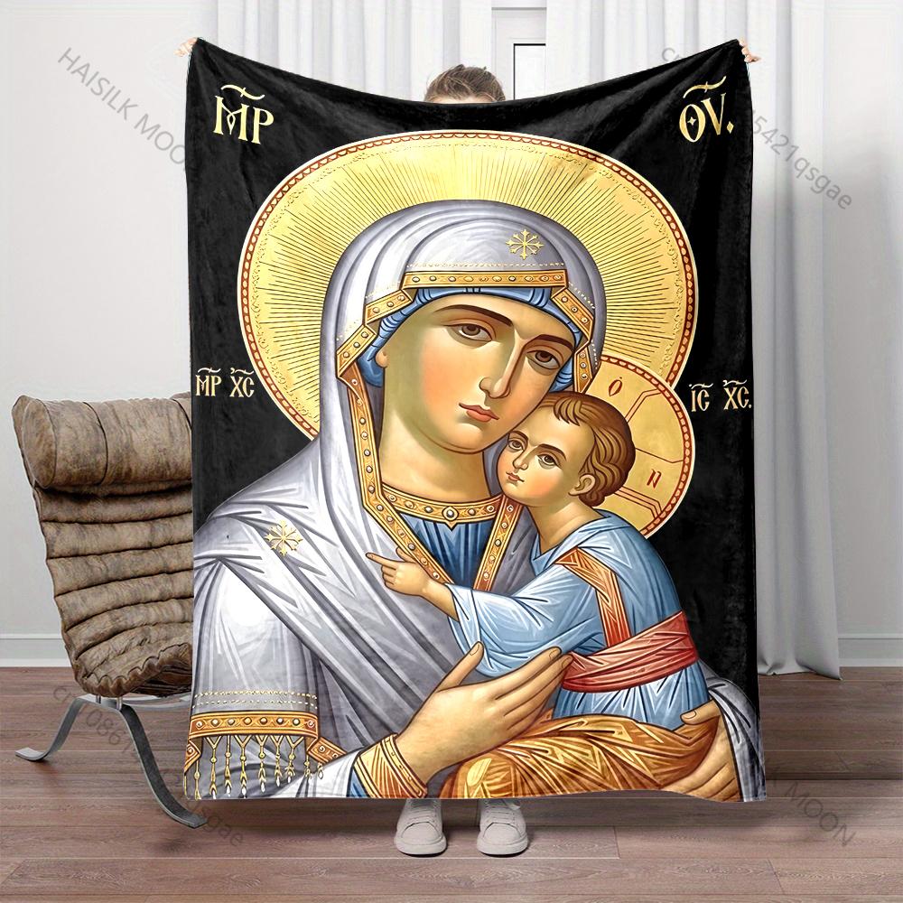 

1PC Religious icon mother child print blanket Prayer blankets for believers suitable for home sofa camping travel car 75x90cm