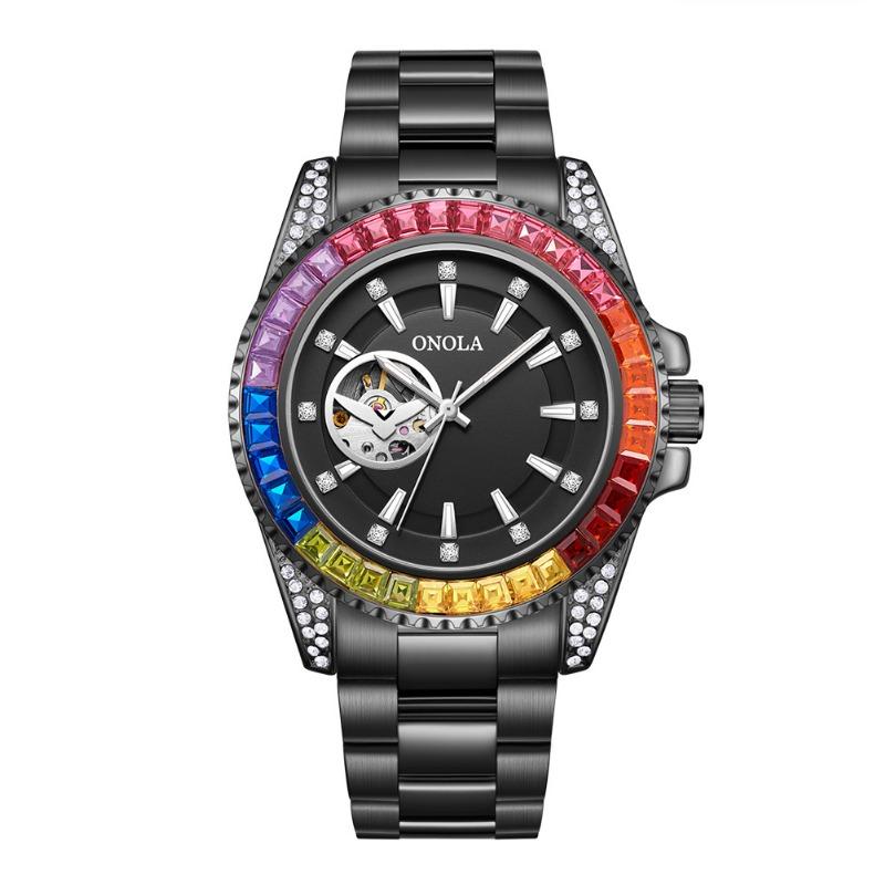 Top Brand New Rainbow Diamond Automatic Mechanical Watch Men's Solid Core Fine Steel Belt Waterproof Luminous Men's Wrist Watch