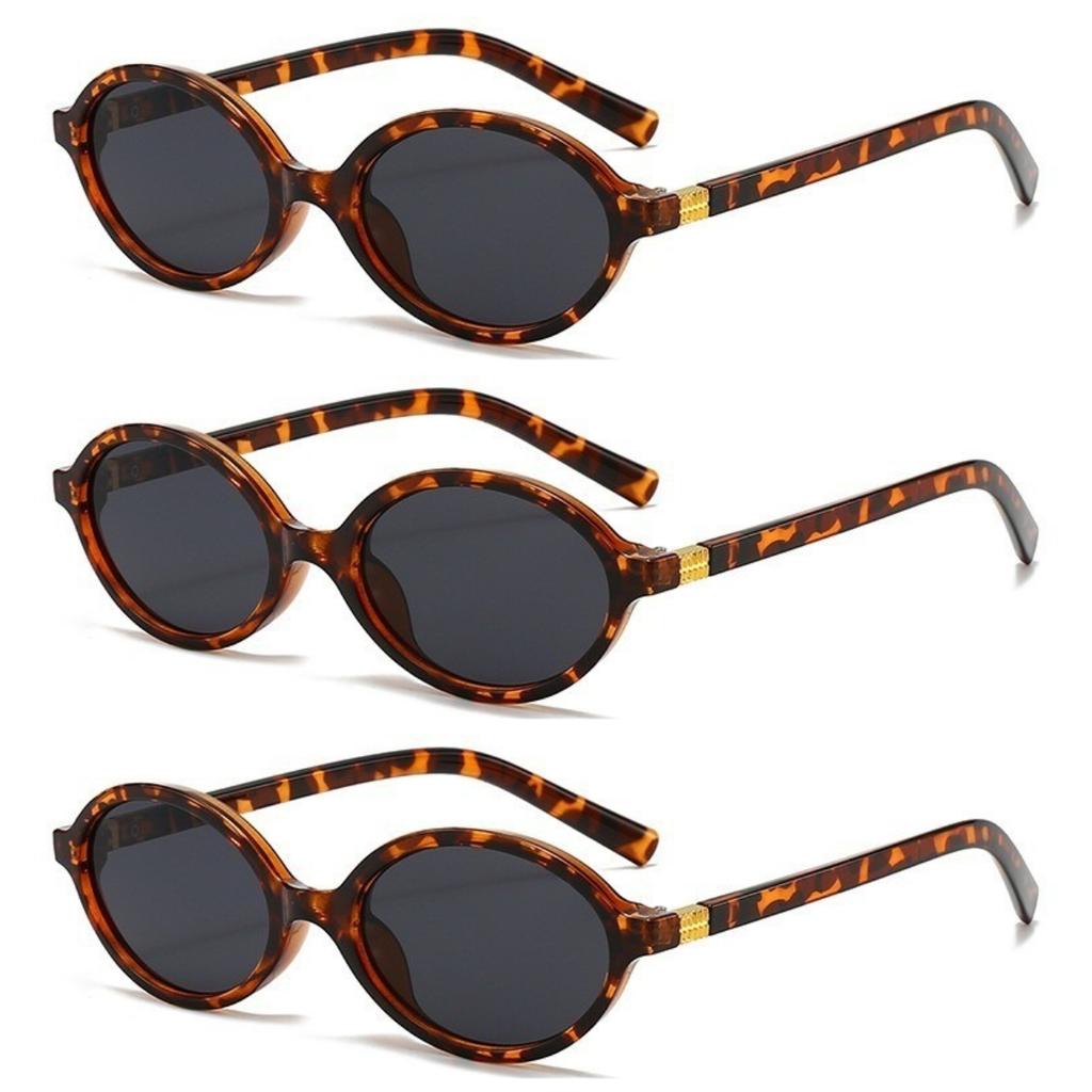 3PCS Women Oval Retro Glasses Y2K Leopard Small Frame Glasses New Fashion Simple Vintage Female Girls Eyewear