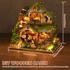 Miniature House Kit Wood DIY Miniature House Kit with LED Light DIY Dollhouse Miniatures Kits Mini House Building Set for Adults
