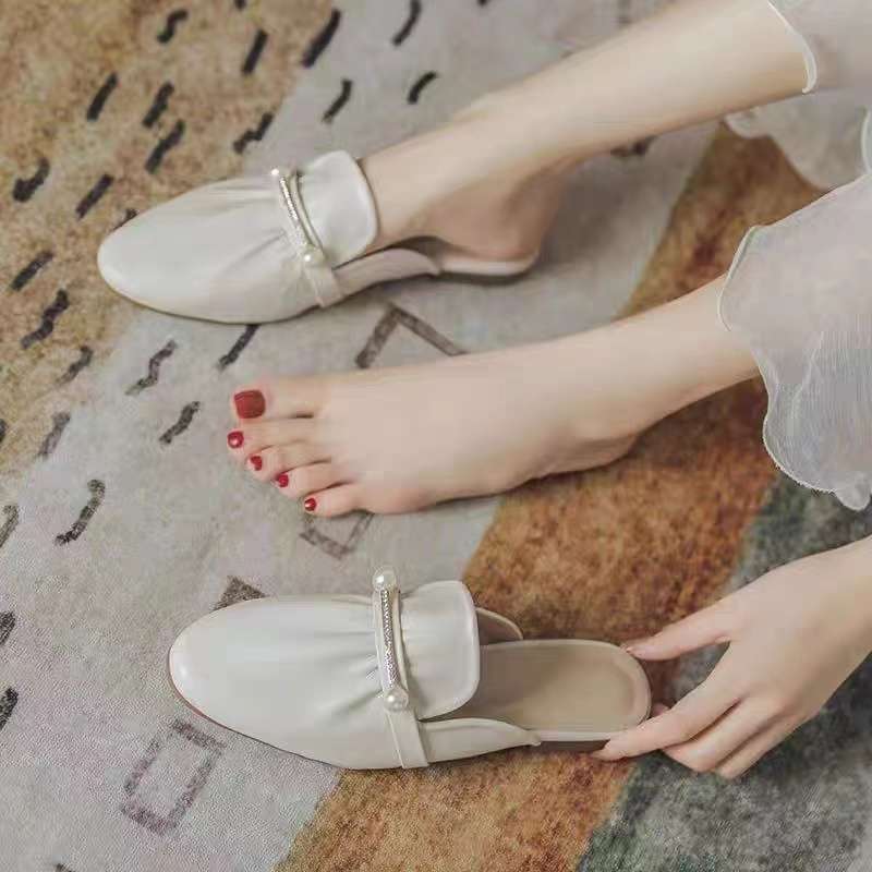 Summer out bag head slippers women's 2025 lightweight soft sole heel-less lazy shoes home single shoes
