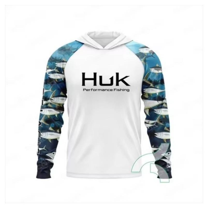 Mens Quick-Dry UV Protection Hooded Fishing Long Sleeve Shirt Summer Breathable Outdoor Sportswear Angling