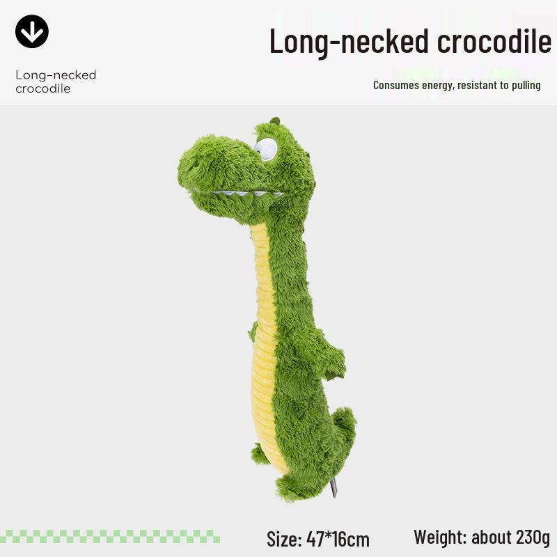 QMonster Long-Neck Crocodile Teething Toy: Sound-Making, Teeth-Cleaning, Plush Dog Companion.