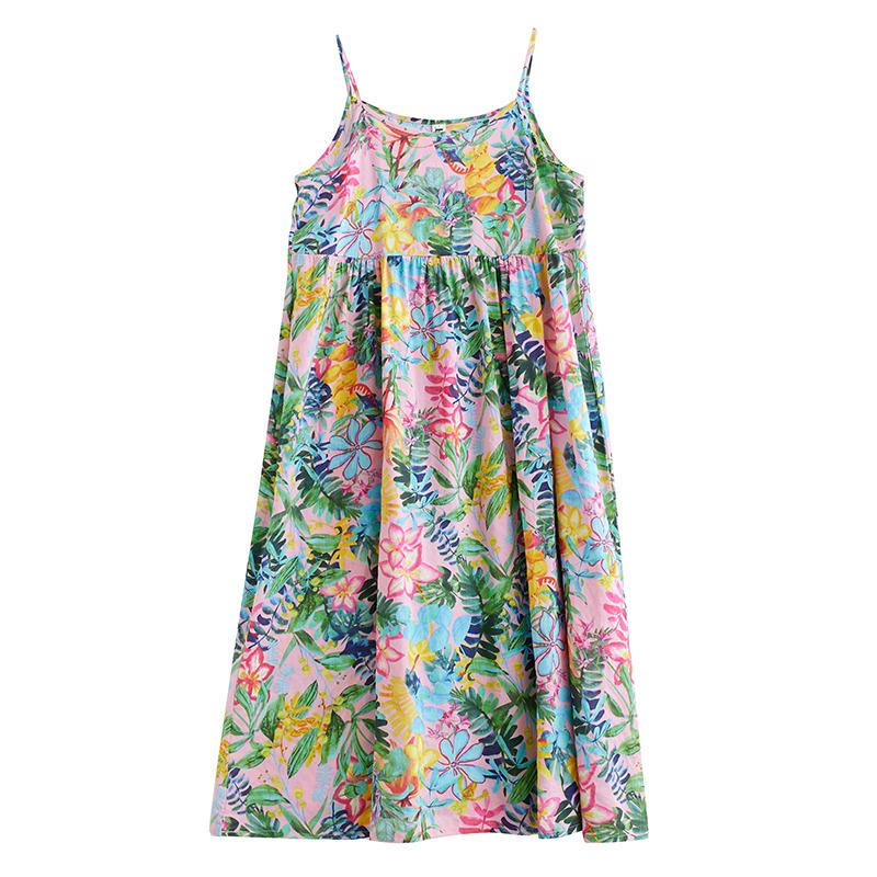 Sleeveless Strap Cotton Plus Size Vintage Floral New In Dresses For Women Casual Loose Long Summer Dress