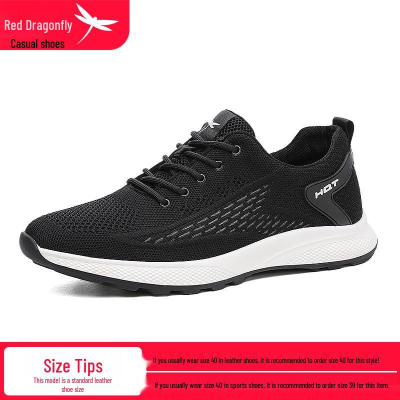 Red Dragonfly Men s Breathable Fly-knit Mesh Running Shoes - Versatile Casual Sneakers for Spring and Autumn. 38 чёрный