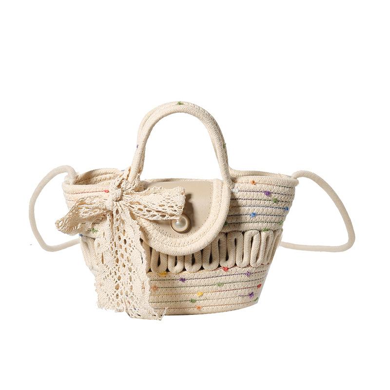 Handmade Seaside Woven Handbag Bag Popular Straw Woven Bag Niche Portable Vegetable Basket Beach Tote Bag