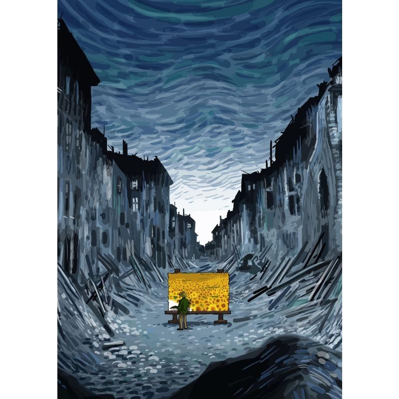 

Мультяшный Ван Гог Подсолнух Цветок Звездная Ночь Арт Картины Постер Печать Масляная Живопись Холст Живопись Для Современного Домашнего Декора 21cm×30cm NoFrame