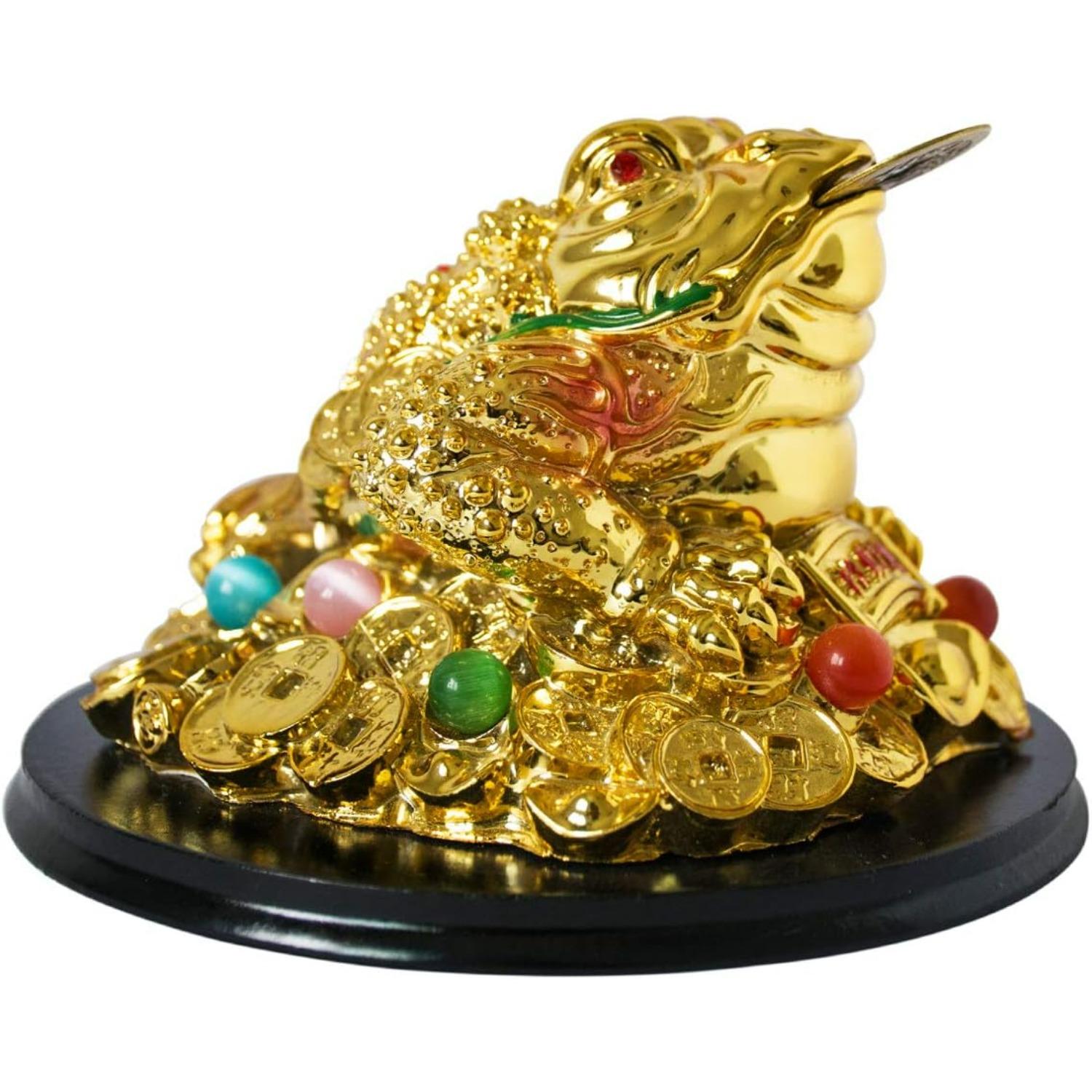 

Feng Shui Money Frog Statue Toad Three Legs Frog Figurines on Chinese Coins Gold Ingot Good Luck Charms Lucky Fortune Wealth Car Decor золотой