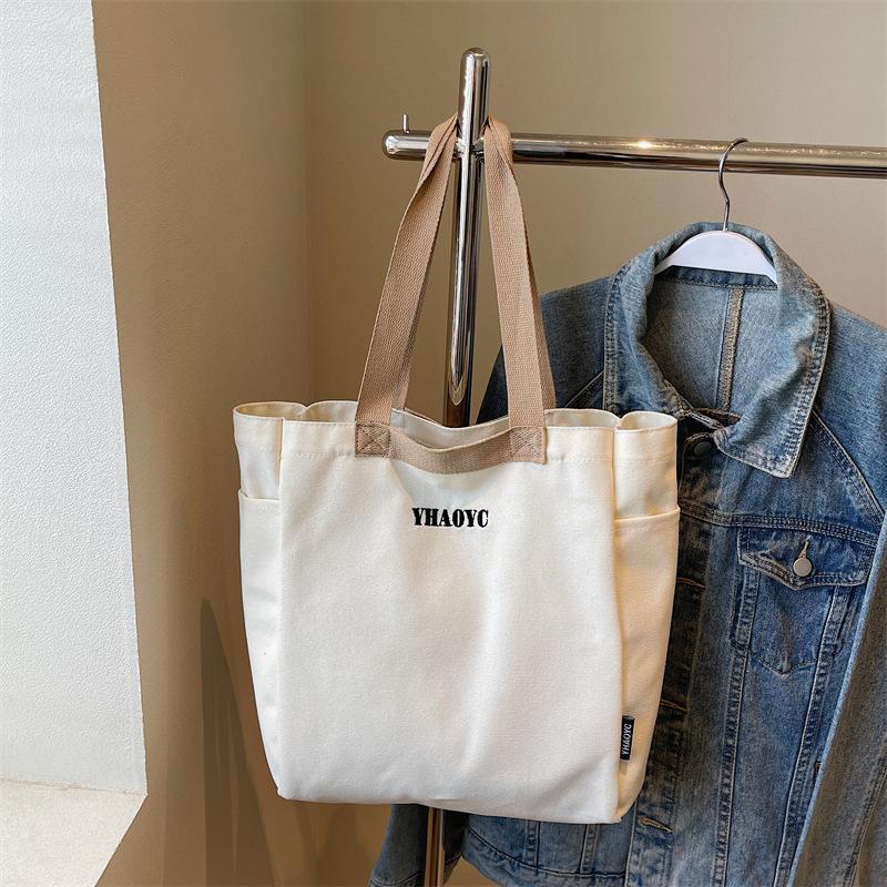Couple Simple Commute Class Canvas Bag Female College Student Casual Versatile Tote Bag Korean Large-Capacity Shopping Bag