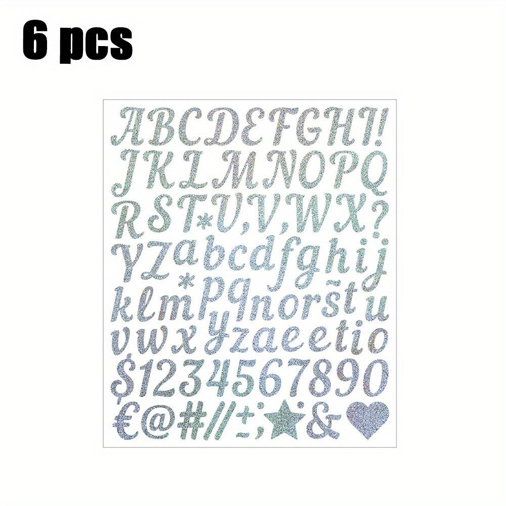 1Set/6pcs Handwritten Alphabet Sticker Sands Silver Sands Shiny Stout Waterproof Gift Greeting Card DIY Alphanumeric Sticker