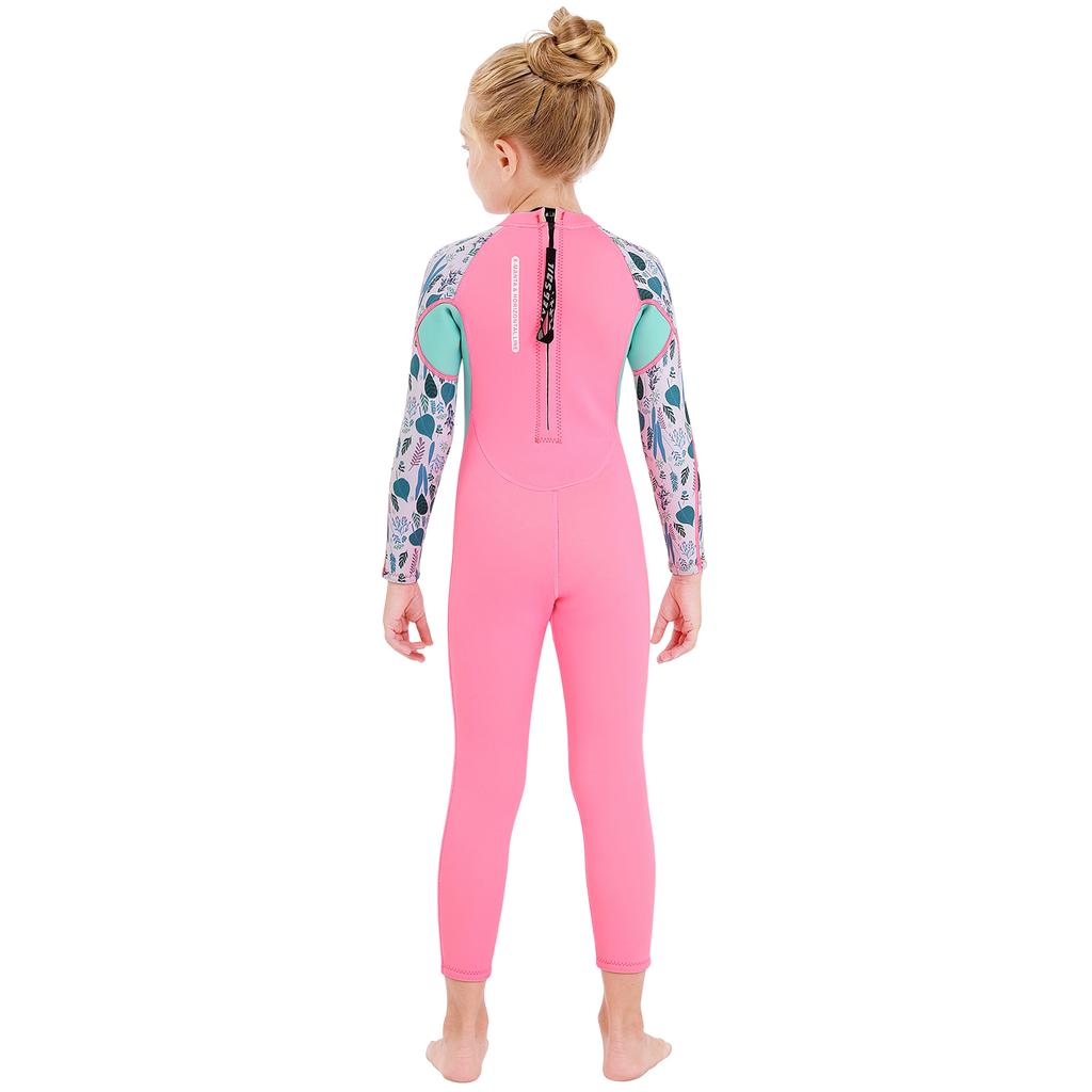 Girls Wetsuit Long Sleeve Diving Swimsuit with Back Zipper Quick Dry One Piece Surf Suit for Water Sports