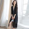 Ice Silk Women's Mid-Length Cardigan with Sun Protection, Three-Quarter Sleeves, Summer Shawl, Light Outerwear, Loose Fit Air Conditioning Jacket