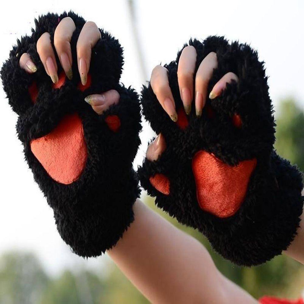 Cute Chic HOT Cat Warm Claw Women Fluffy Plush Winter Fingerless Bear Paw Gloves