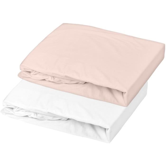 DOMIVA Lot 2 Draps housse Uni - Jersey - Oeko-Tex® - Blanc/Nude - 60 x 120 cm