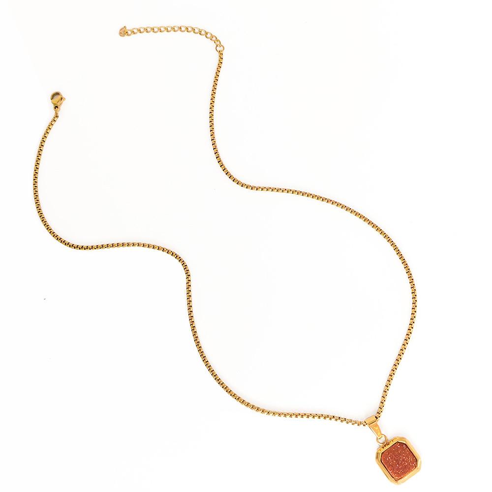 European and American New Style 16MM Square Natural Sand Pendant Fashion Versatile Necklace for Women
