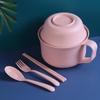 Wheat Straw Noodle Bowl Set with Chopsticks, Fork & Spoon - Ideal for Dorms & Households