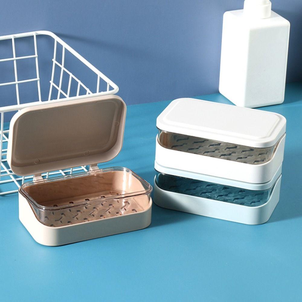 Portable 1Pcs Drain Sponge Plate With Lid Dustproof Soap Dish Soap Container Soap Case Soap Box