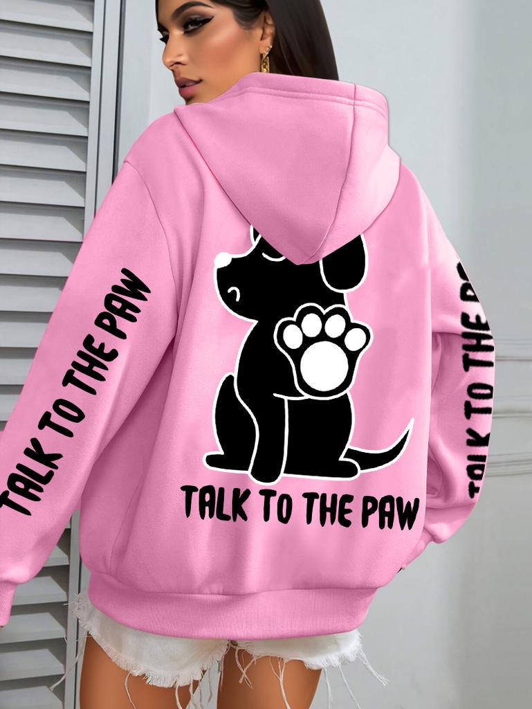 Talk To The Paw Cartoon Dog Printwomens Hoodies Loose Y2K Hoody Fleece Pocket Hoodie Autumn Multicolor Female Sportswear