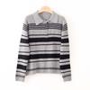 Soft Waxy Retro Polo Collar Striped Contrasting Color Quan Wool Knitted Sweater Women's Early Autumn New Inner Pullover Bottoming Shirt