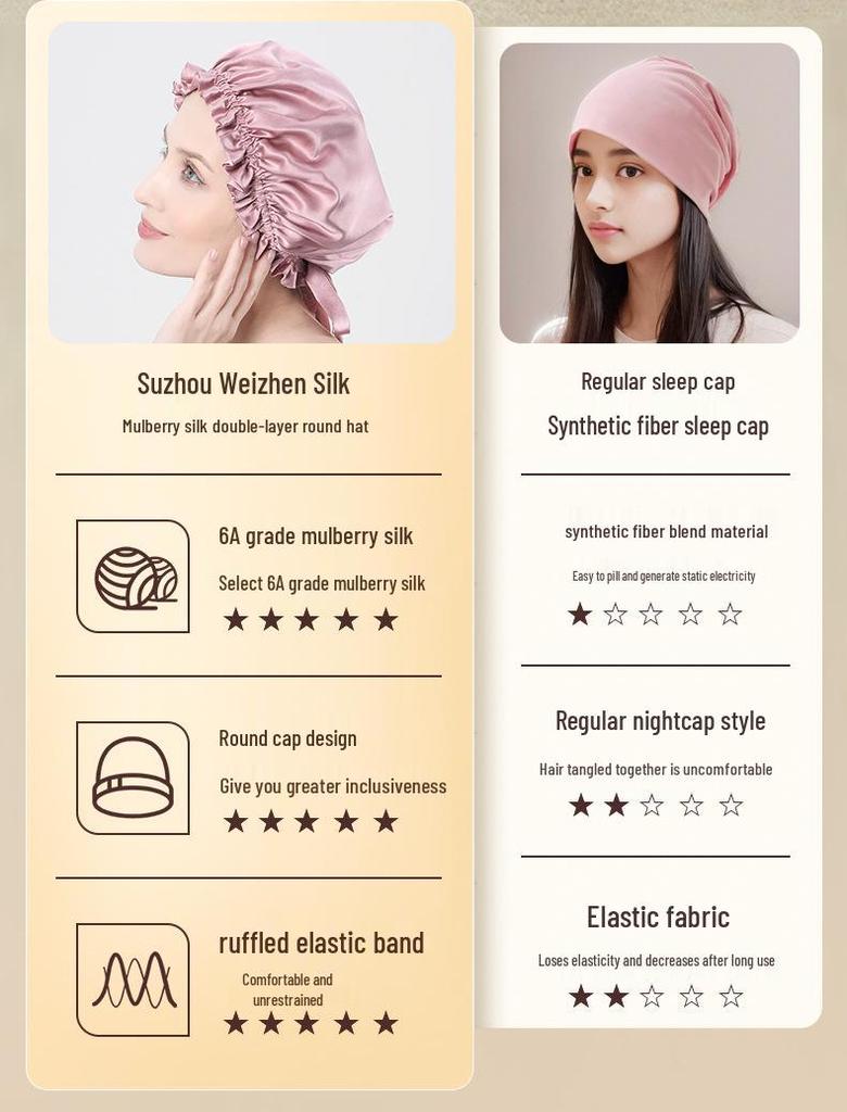 Doppellagige Maulbeerseide Schlafmütze für Damen - Haarpflege & Postpartaler Schutz