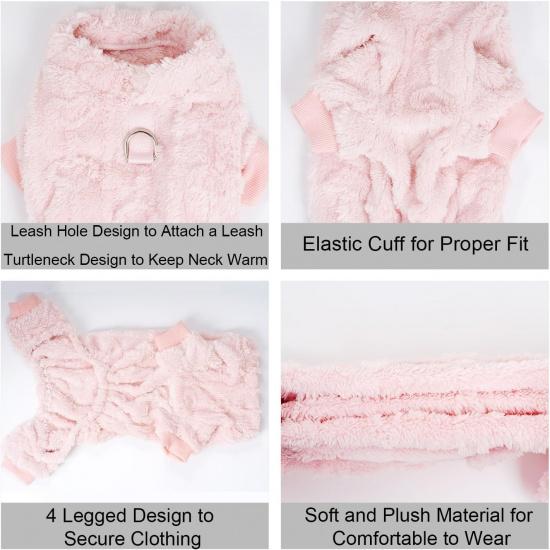 Plush Dog Pajamas for for Small Dogs Cats, Dog Sweater with Leash Ring Ultra Soft Warm Pet Clothes Puppy Onesie Outfits Doggy Pjs Jumpsuit for Winter