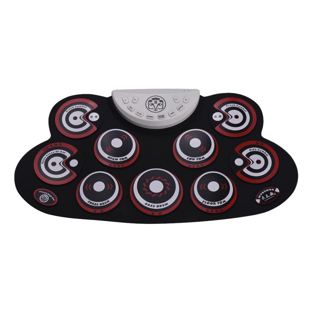 Portable Silicone Drum Pad Electronic Folding Drum Set With Drum Sticks Foot Pedals Cartoon Design