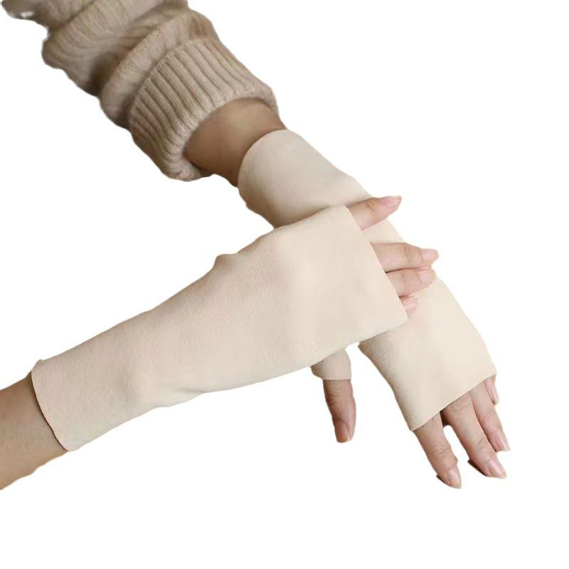 Gloves Women's Winter Self-heating Double-sided German Velvet Half Finger Thin Fleece Dew Finger Warm Gloves Men's Typing Short