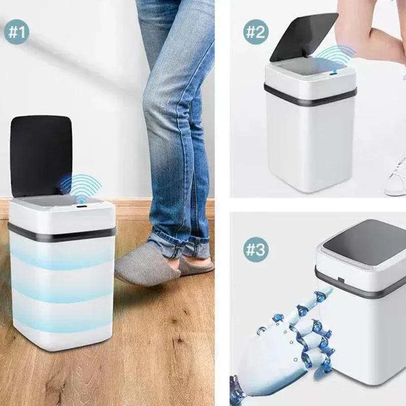 Papelera inteligente para cocina, baño, reciclaje, con sensor automático, eléctrica, impermeable, 13 l