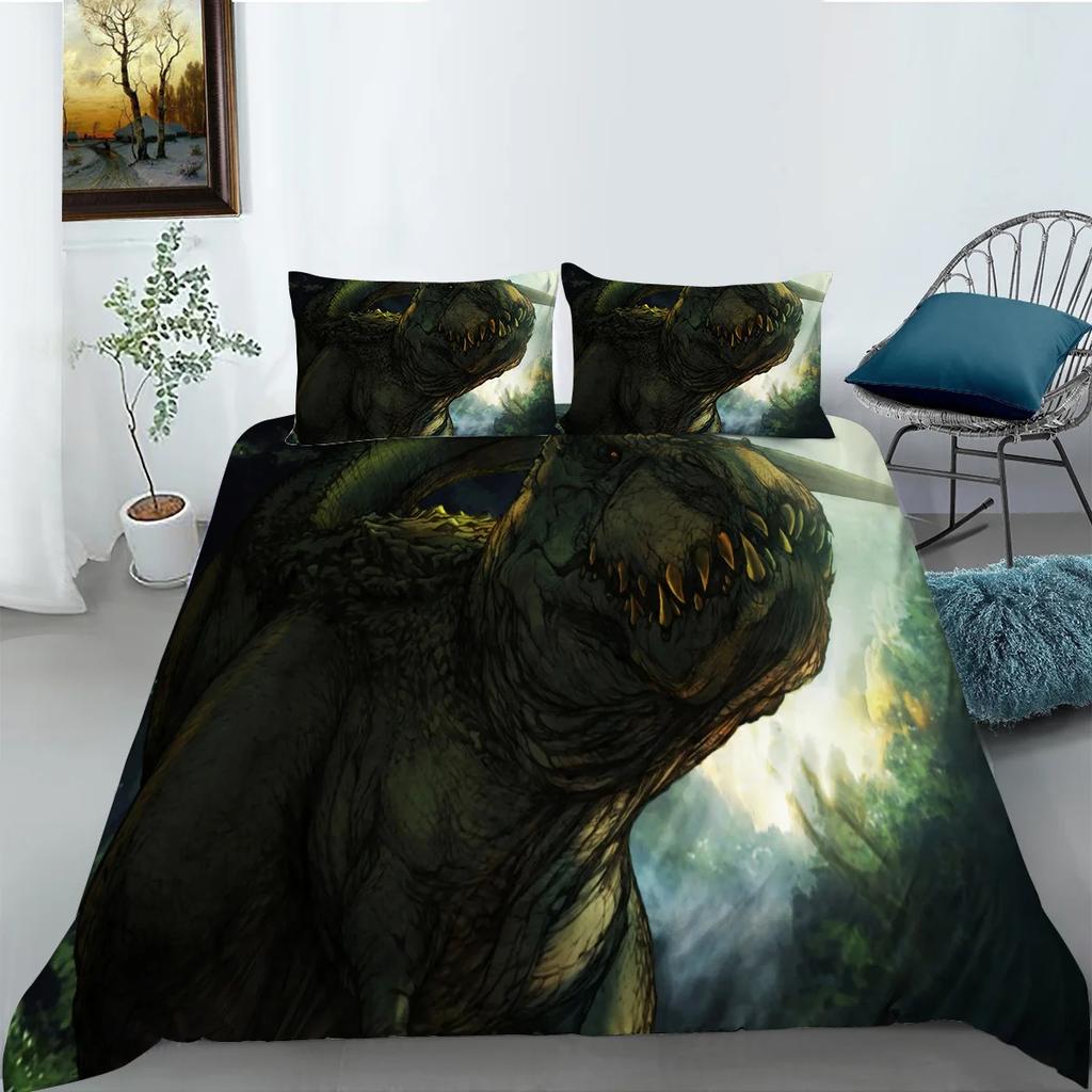 Jurassic Dinosaur Duvet Cover King Queen Huge Brown Triceratops Tyrannosaurus Diplodocus Polyester Bedding Set For Boys