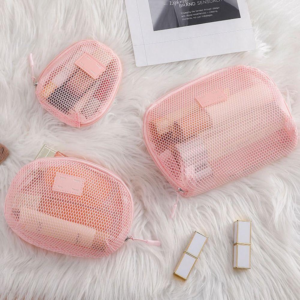 Casual Nylon Cosmetic Bag With Zipper Hand-held Mesh Makeup Bags Multipurpose Mesh Storage Pouch Women