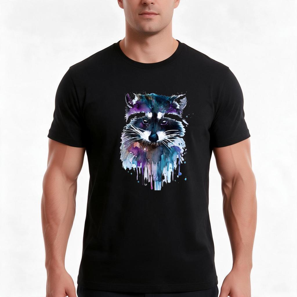 Watercolour Raccoon Tshirt Summer Casual Cotton Tee Oversized Streetwear Tops Vintage Graphic Print Loose Fit Short Sleeve