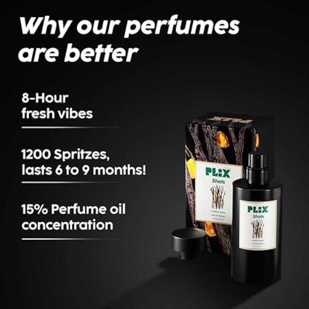 PLIX - THE PLANT FIX Mood Range Shots Perfume for Party| Perfect for Party & Night Outs| Long Lasting Fresh Vanilla & Amber Fragrance, 100 Ml