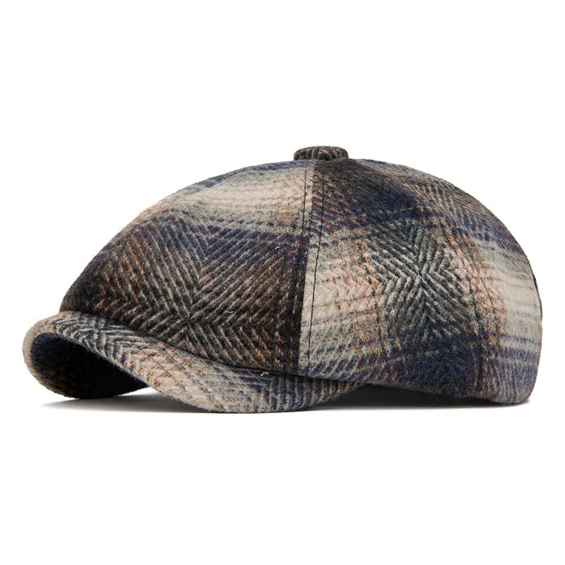 Autumn Winter Tie-Dyed Cap Men's British Newsboy Cap Warm Beret Plaid Octagonal Cap