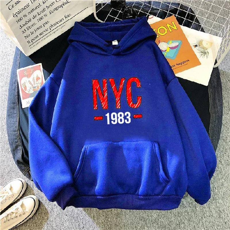 NYC 1983 Print Hoodies New Autumn Winter Casual Thick Men's Top Casual Long Sleeve Sweatshirts Outdoor Sport Clothes