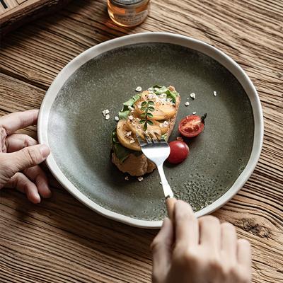 Creative White Stroke Plate Retro Ceramic Steak Plate Household Plate Irregular Western Plate Tableware Shallow Plate