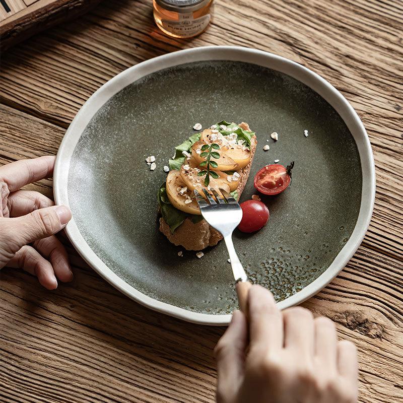 Kreativer Weißer Strich Teller Retro Keramik Steakteller Haushaltsteller Irregulärer Westlicher Teller Geschirr Flacher Teller