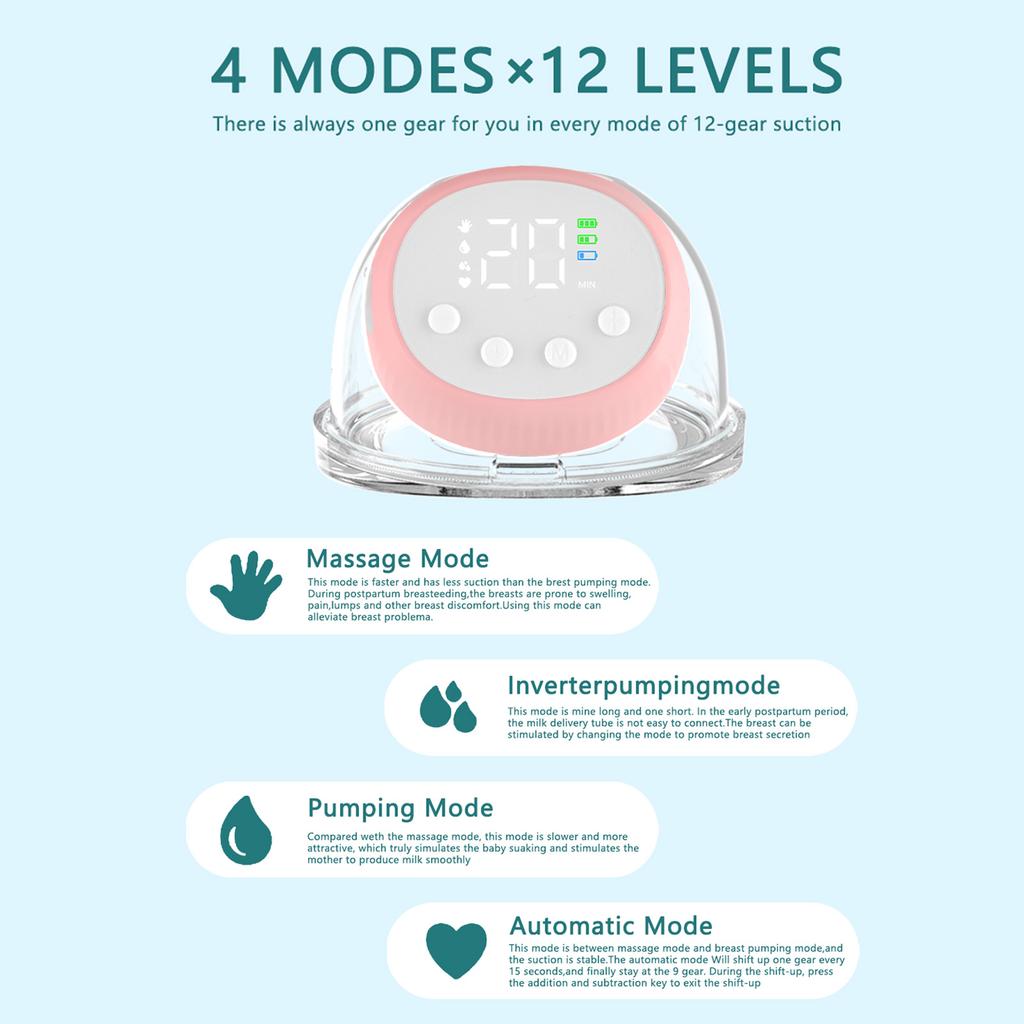 2 Pack Hands Free Wearable Breast Pump with 4 Modes 12 Levels 10 Minutes Auto Stop Portable Breast