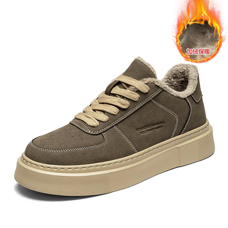 Winter Fleece Board Shoes Microfiber Leather Surface Youth Thick-Soled Fleece Cold-Proof And Warm Sports Cotton Shoes Men'S Shoes