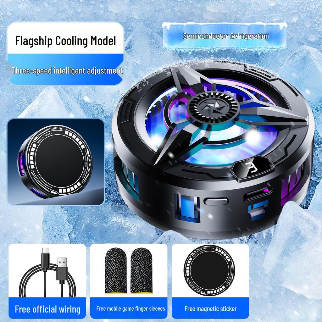 Magnetic Mobile Phone Cooler with Silent Dual-Core Semiconductor for Esports and Game Streaming. Includes Ice-Free Design and VGA Cable.
