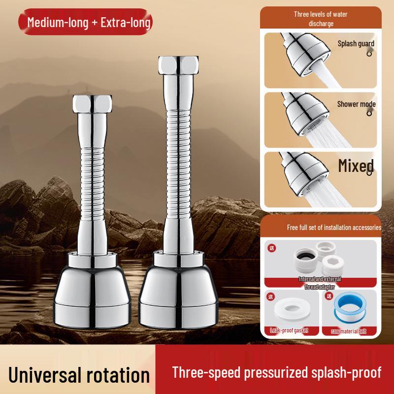 Universal Rotatable Shower Head with Splash-Proof Faucet Extension for Kitchen