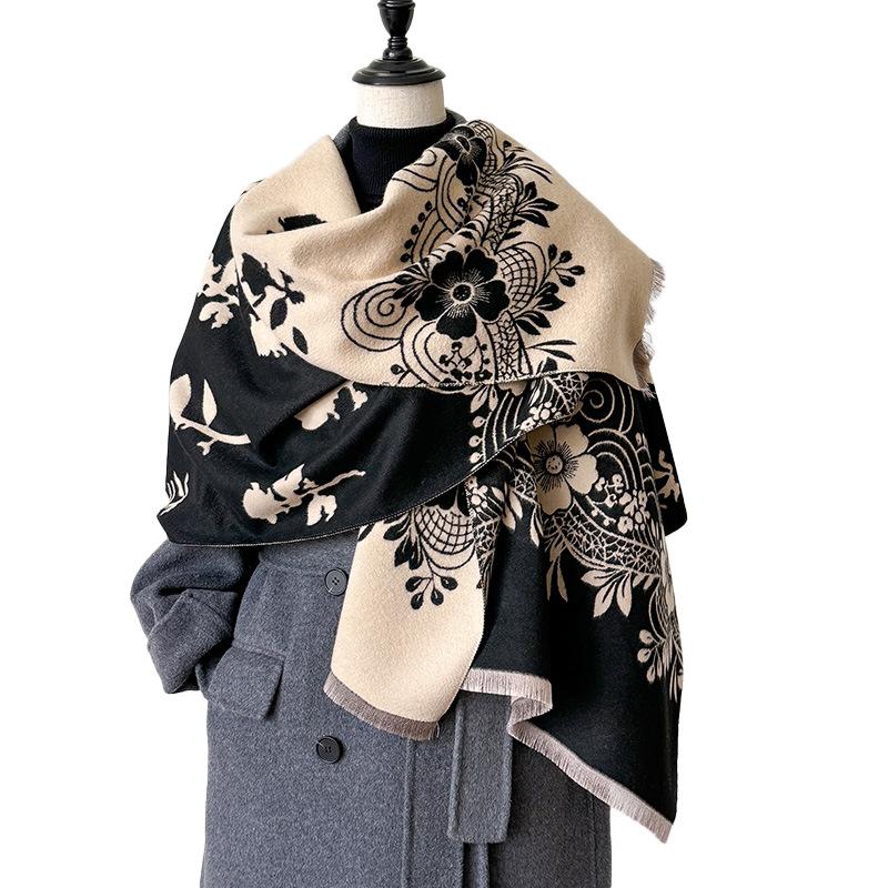 imitation cashmere flower vine man composition texture printing double-sided warm scarf women's shawl outside