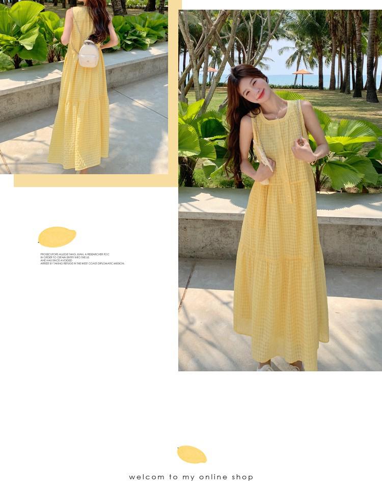 New Summer 2026 Women's Yellow Sleeveless French Vest Dress - Beach Resort Style