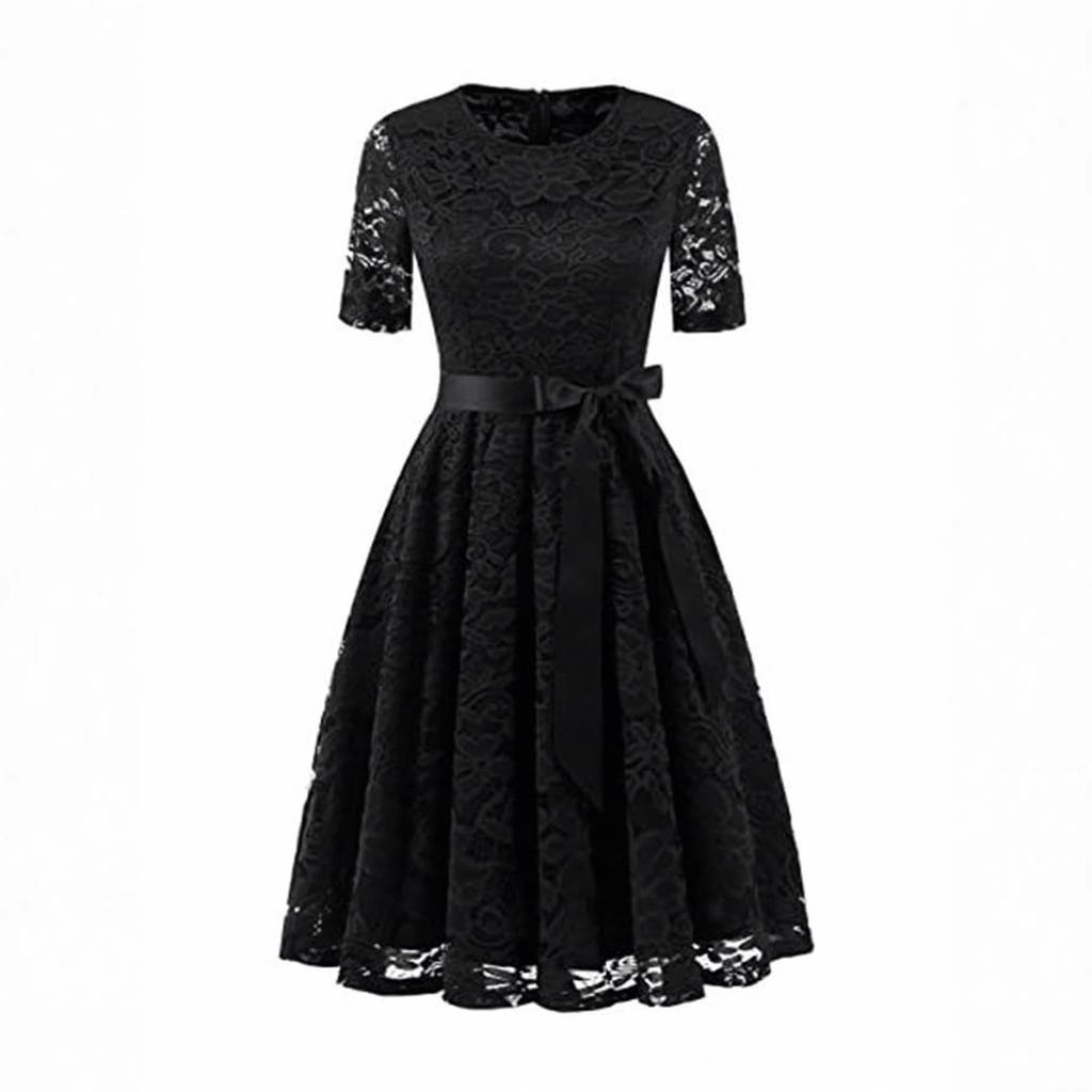European, American spring and summer new fashion dress lace slim temperament bow dress