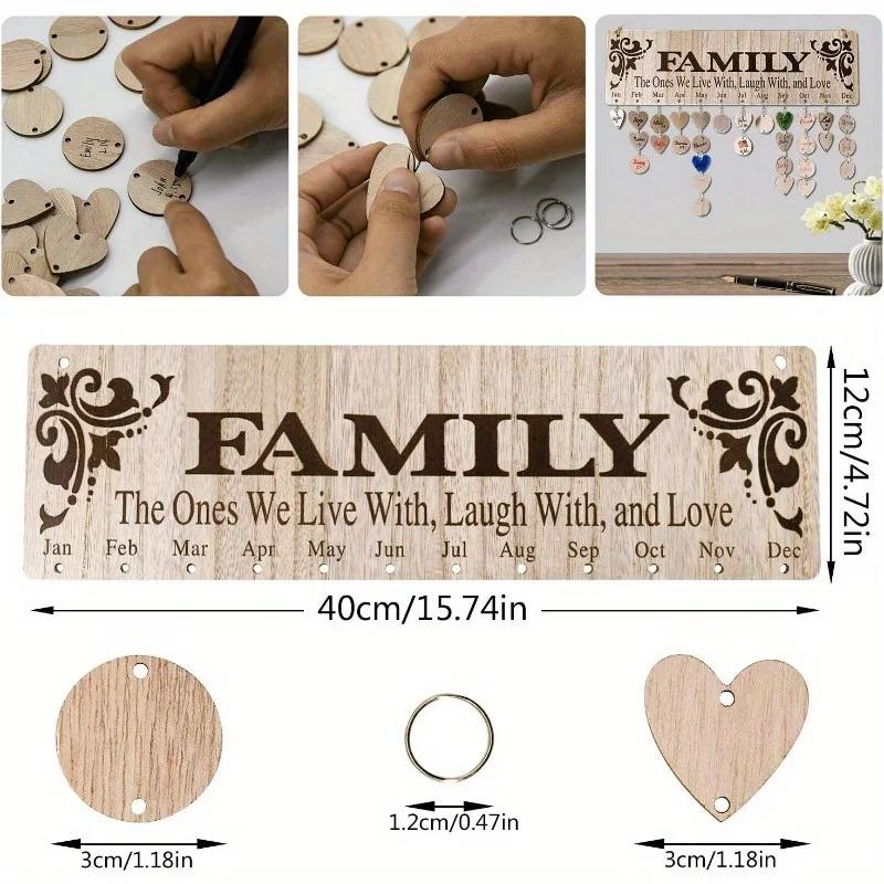 DIY Wooden Family Birthday Board Wall Hanging Calendar with 100 Wooden Tags Best Gift Ideas for Organizing Celebrations