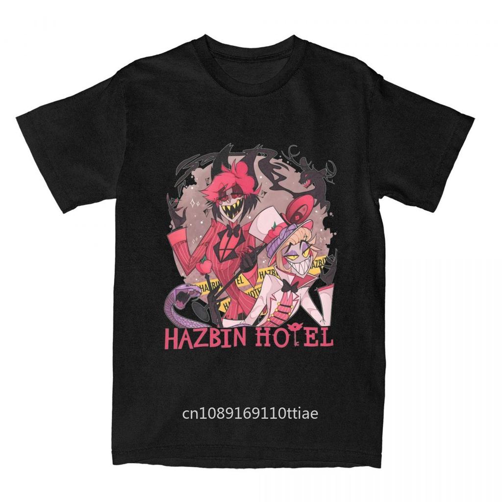 Cool Hazbins Hotels Alastor And Lucifer T-Shirts Men Round Neck 100% Cotton T Shirt Demon Short Sleeve Tees Printed Clothes