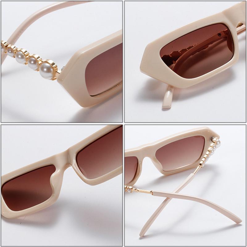 SHAUNA Fashion Small Square Sunglasses Women Luxury Vintage Semi-Metal Pearl Sun Glasses Shades UV400