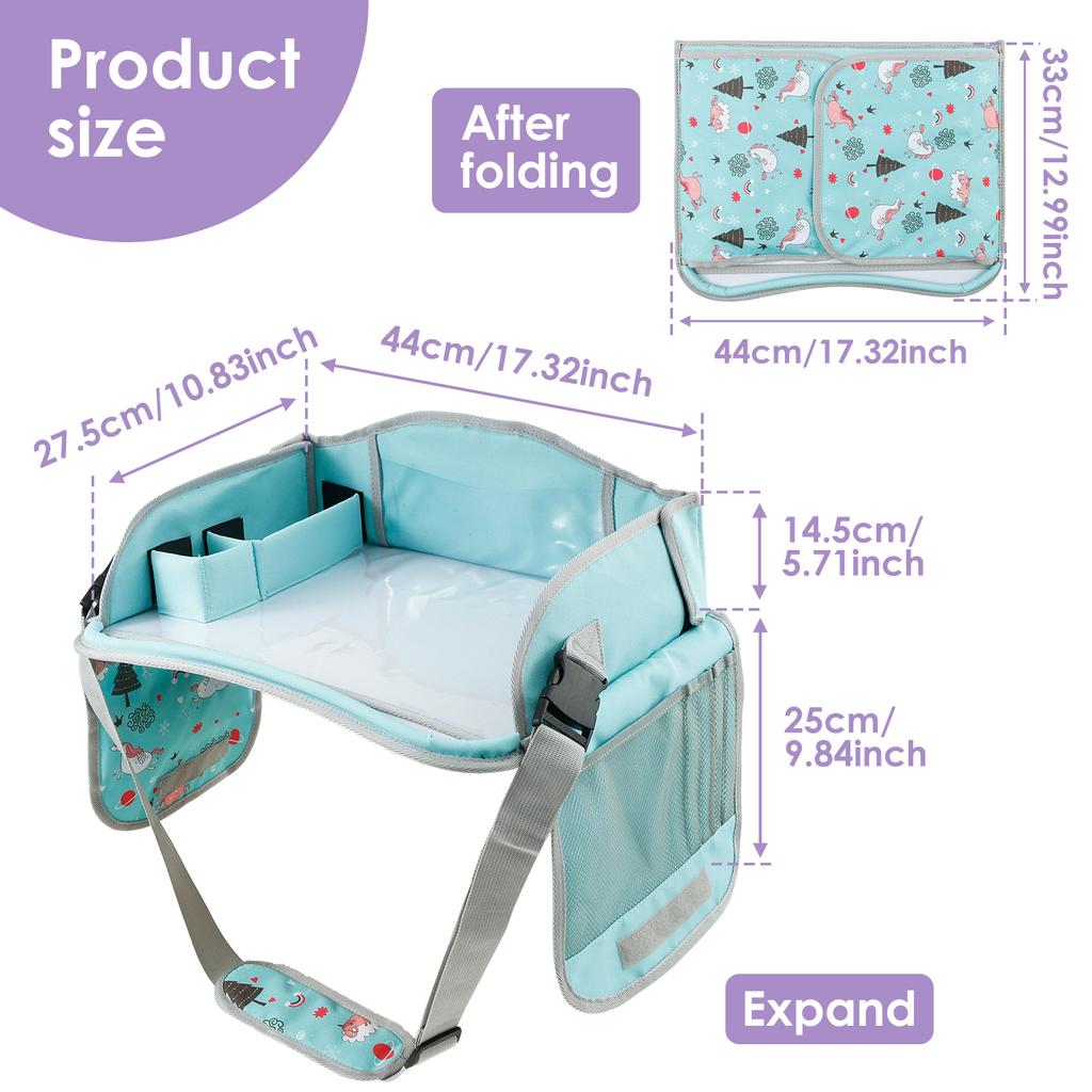 Carseat Table Tray for Kids Polyester Toddler Travel Lap Desk and Organizer with Padded Shoulder Strap Baby Safety Seat Fence