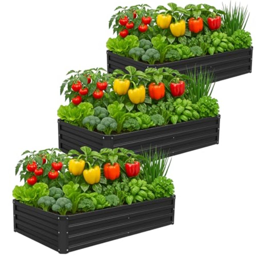 

3 Pack 6x3x1FT Galvanized Raised Garden Beds Kit Outdoor Metal Gardening Planter Box for Vegetable Elevated Flower Herbs Black United States