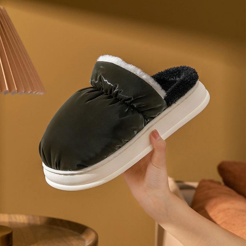Cotton Slippers Bag and Home Slippers Winter Women's Waterproof Down Cloth Thickened Shoes Non-slip Warm Cotton Shoes Men's Shoes